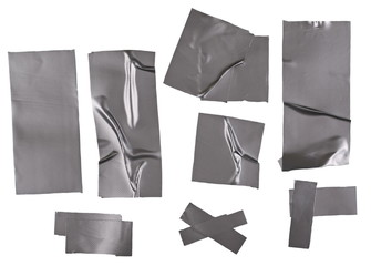 Duct repair tape silver patterns kit isolated on white, with clipping path