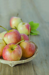 Red and yellow apple   on wooden background