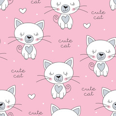 seamless cute white cat pattern vector illustration