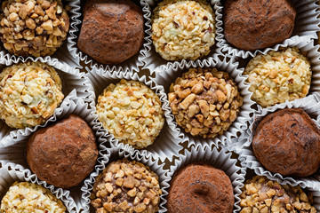 Homemade chocolate truffles close up