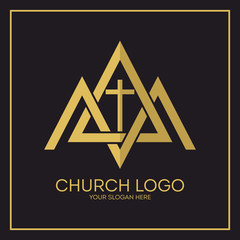 Church logo. Christian symbols. Triangles, mountains, the cross of Jesus.