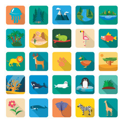 Set of twenty five color flat nature icons