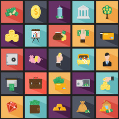 Set of twenty five money and finance color flat icons