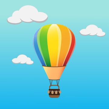 Colourful hot air balloon flying in the sky. vector illustration