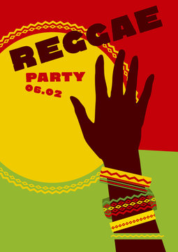 durum sun and tribal human hand with bracelets. reggae folk musi