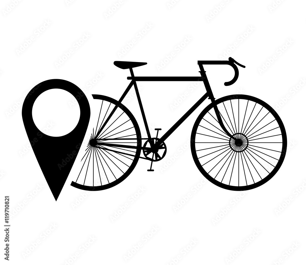 Poster flat design bike or bicycle and gps map pointer icon vector illustration