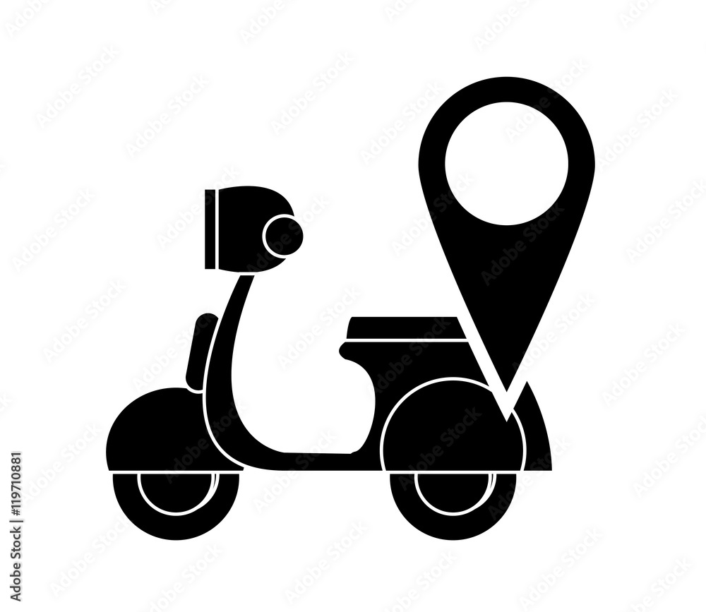 Poster flat design scooter and gps map pointer icon vector illustration