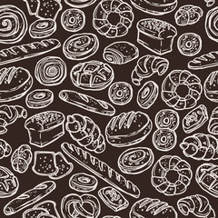 Bakery Seamless Pattern In Sketch Style On Chalkboard