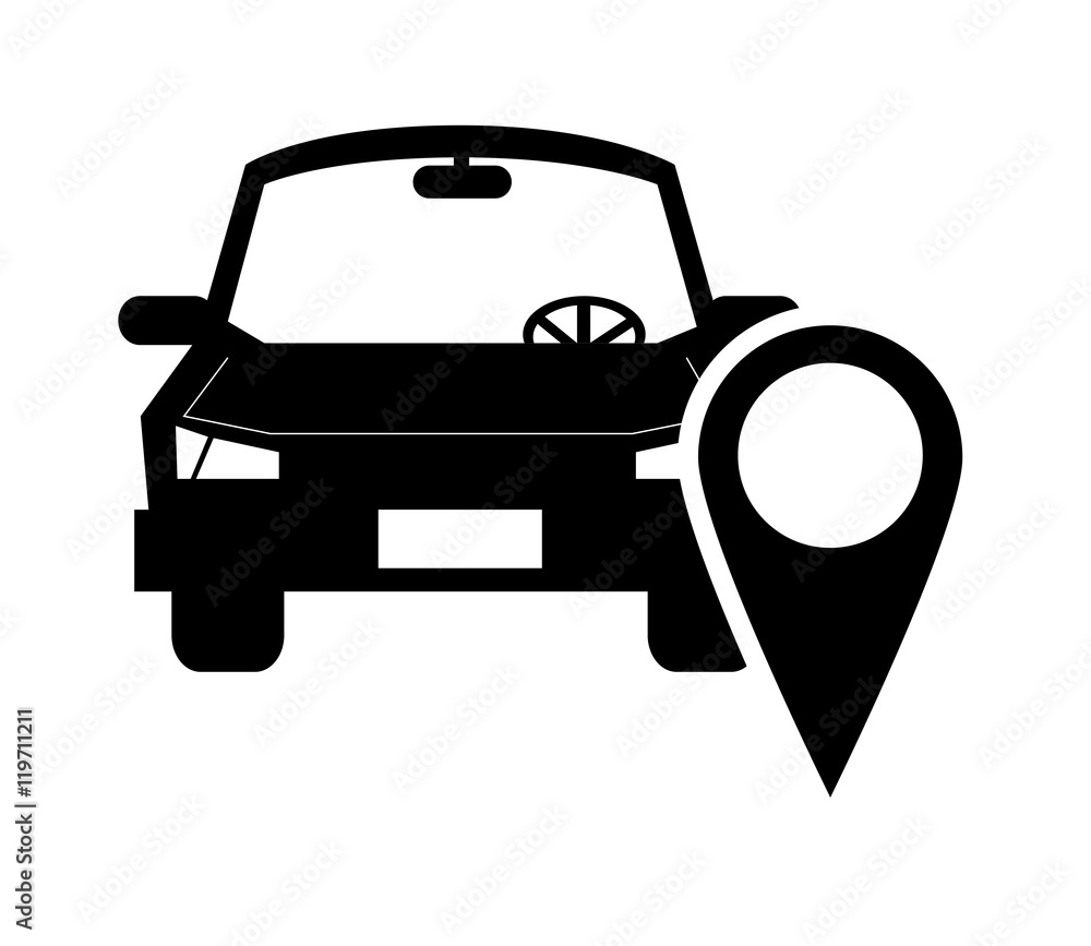 Poster flat design car and gps map pointer icon vector illustration
