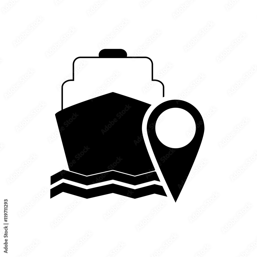 Poster flat design cruise ship and gps map pointer icon vector illustration