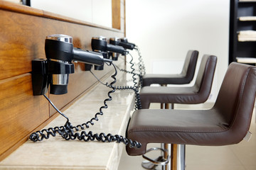 Hair dryers in a checkroom