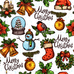 Christmas Color Seamless Pattern With Sketch Elements