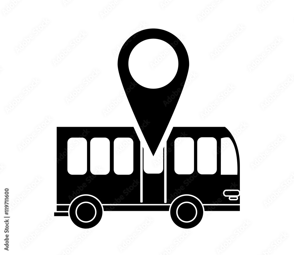 Poster flat design bus and gps map pointer icon vector illustration