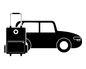 flat design car and suitcase icon vector illustration