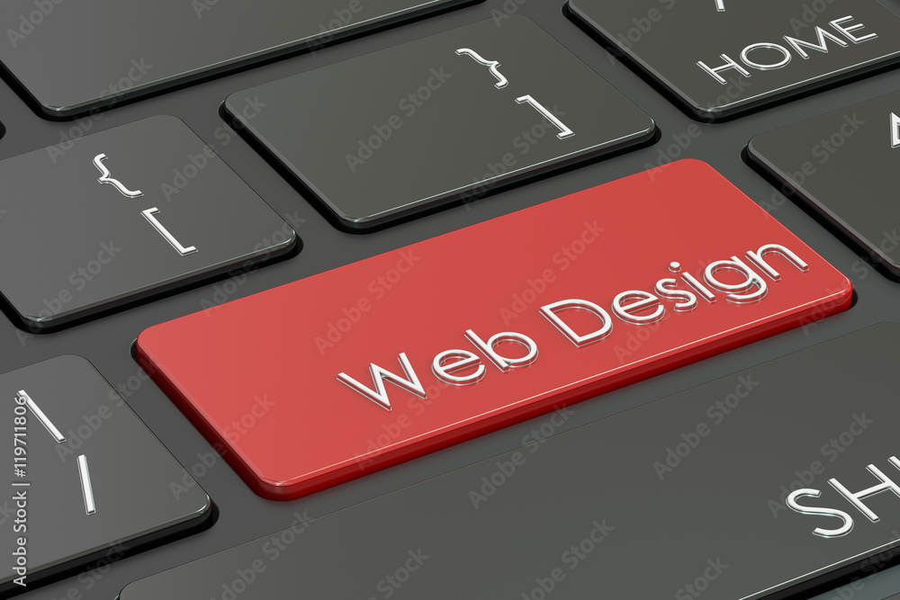 Poster web design concept on keyboard, 3d rendering
