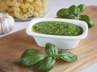 Cooking traditional Italian pesto sauce