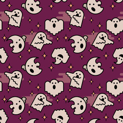 Vector seamless pattern. Ghost characters. Halloween illustration.