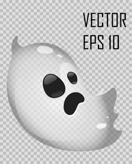 Transparent ghost on checked background. Halloween vector illustration.
