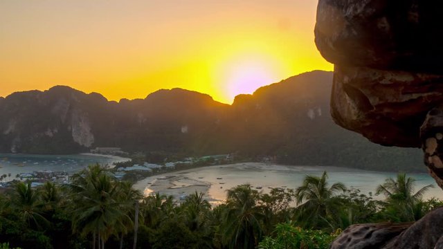 famous ko phi phi island viewpoint sunset panorama 4k time lapse thailand
