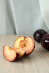 Ripe plums on a table