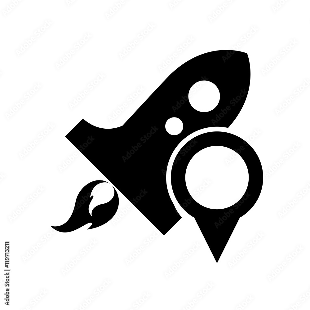 Poster flat design rocket and gps map pointer icon vector illustration