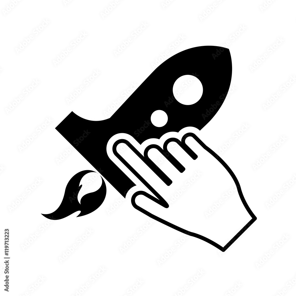 Poster flat design rocket and hand pointer icon vector illustration