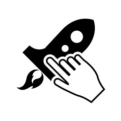 flat design rocket and hand pointer icon vector illustration