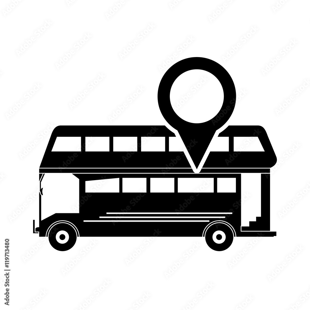Poster flat design gps map pointer and bus icon vector illustration