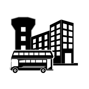 flat design bus and airport icon vector illustration
