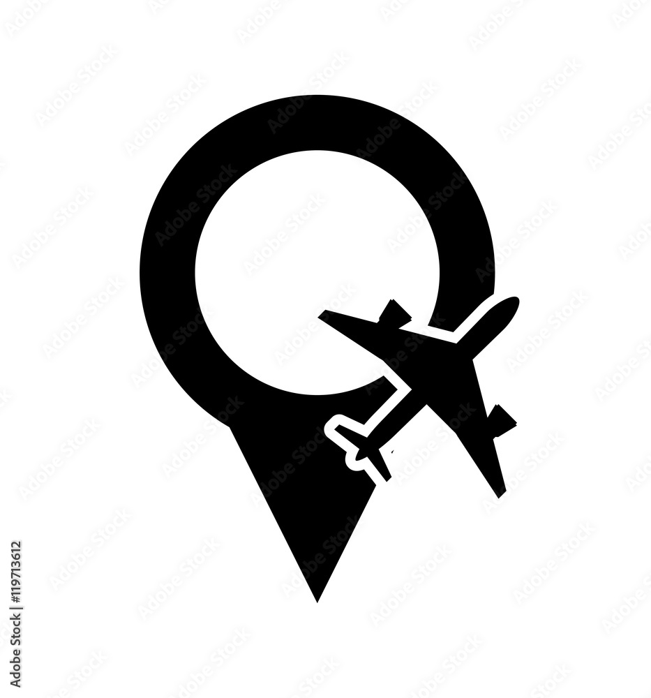 Poster flat design gps map pointer and airplane icon vector illustration