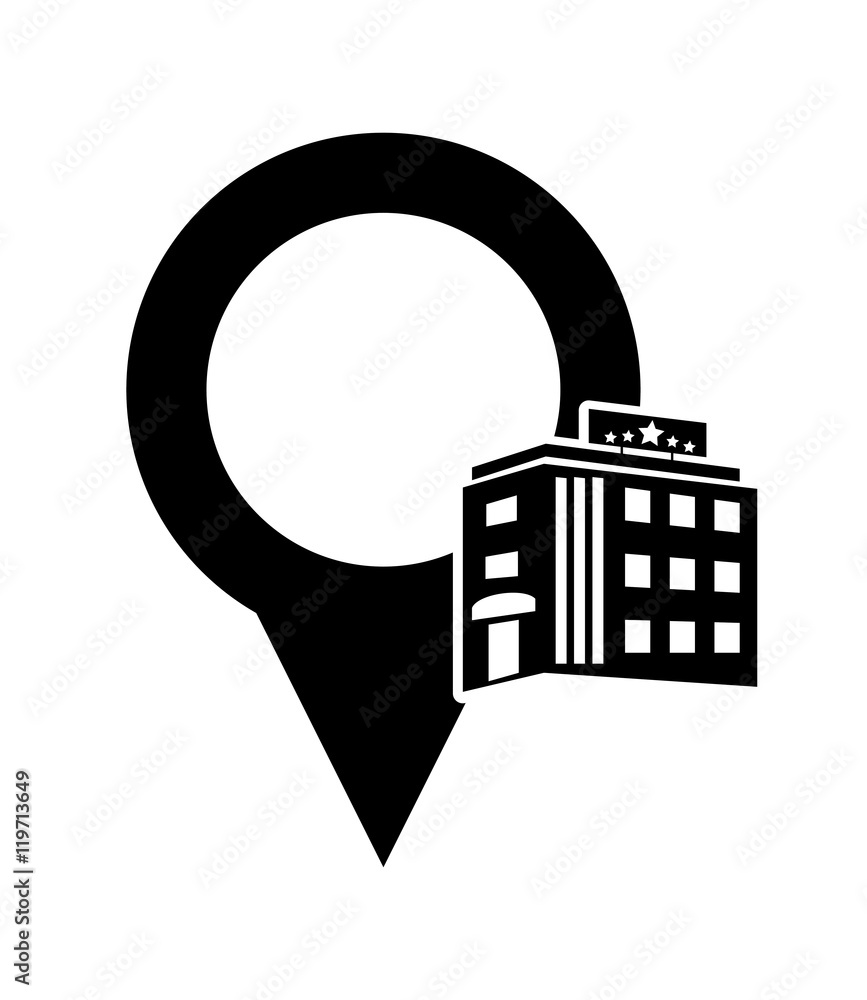 Poster flat design gps map pointer and hotel icon vector illustration