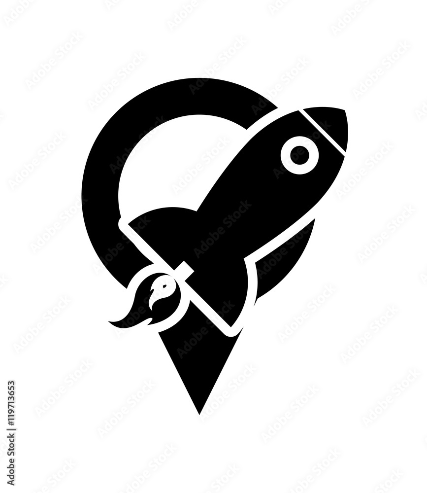 Poster flat design rocket and gps map pointer icon vector illustration