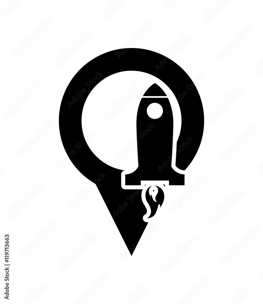 Poster flat design rocket and gps map pointer icon vector illustration
