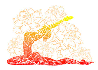 Vector silhouette of yoga woman floral ornament.