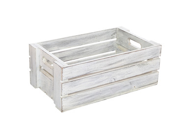 White wooden box on white background, clipping path included.