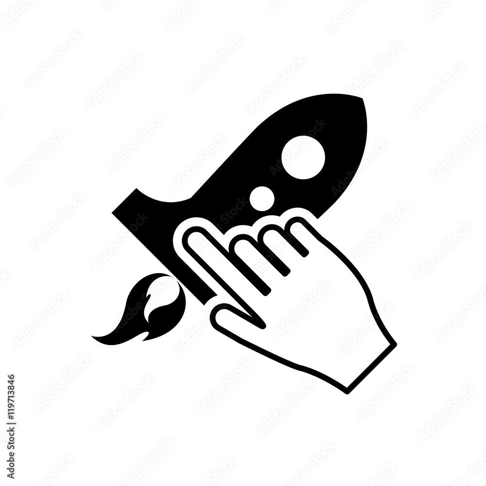 Poster flat design rocket and hand pointer icon vector illustration