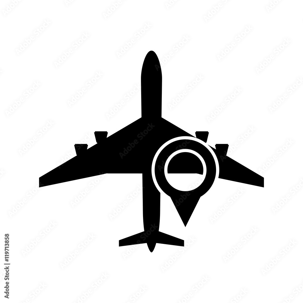 Poster flat design airplane and gps map pointer icon vector illustration