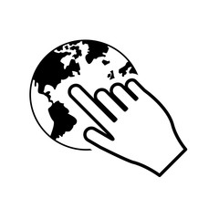 flat design earth globe and hand pointer icon vector illustration