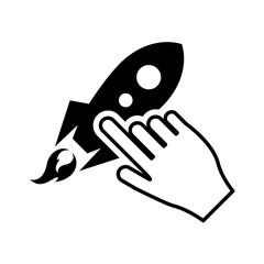 flat design rocket and hand pointer icon vector illustration