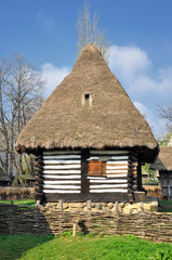 Fototapeta na wymiar Old traditional Romanian house in springtime