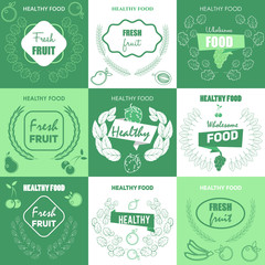 Stylish set logos and elements in thin lines for covers, business cards,  corporate design. fresh fruit,   sale of fruit, advertising and promotion