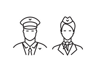 Pilot and stewardess line icons
