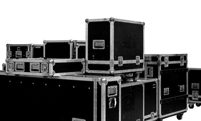 set of rental companies grunge aluminium wooden flight cases. is