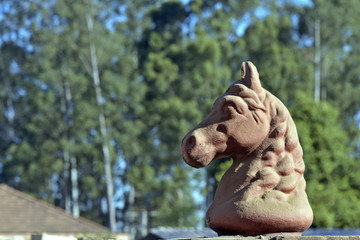 Horse head sculpture in clay