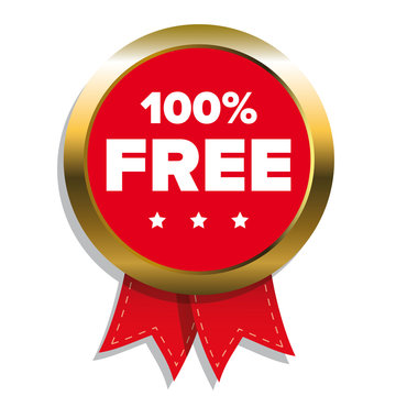 100 percent free badge with red ribbon