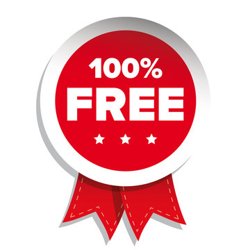 100 percent free badge with red ribbon