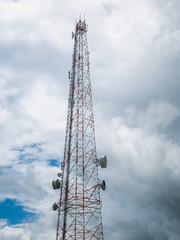 Telecommunication tower and satellite on blue sky