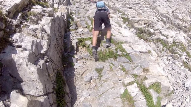 Climbing expedition, mountainering on Olymp mountain in Greece