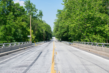 Looking Down a Main Road on a Bridge In Gettysburg, Pennsylvania