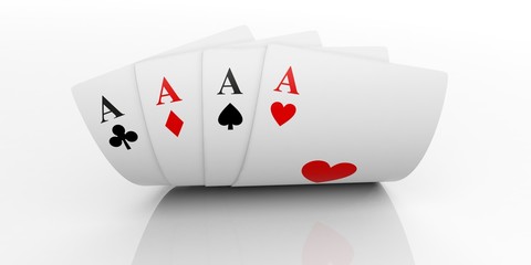 Four aces on white background. 3d illustration